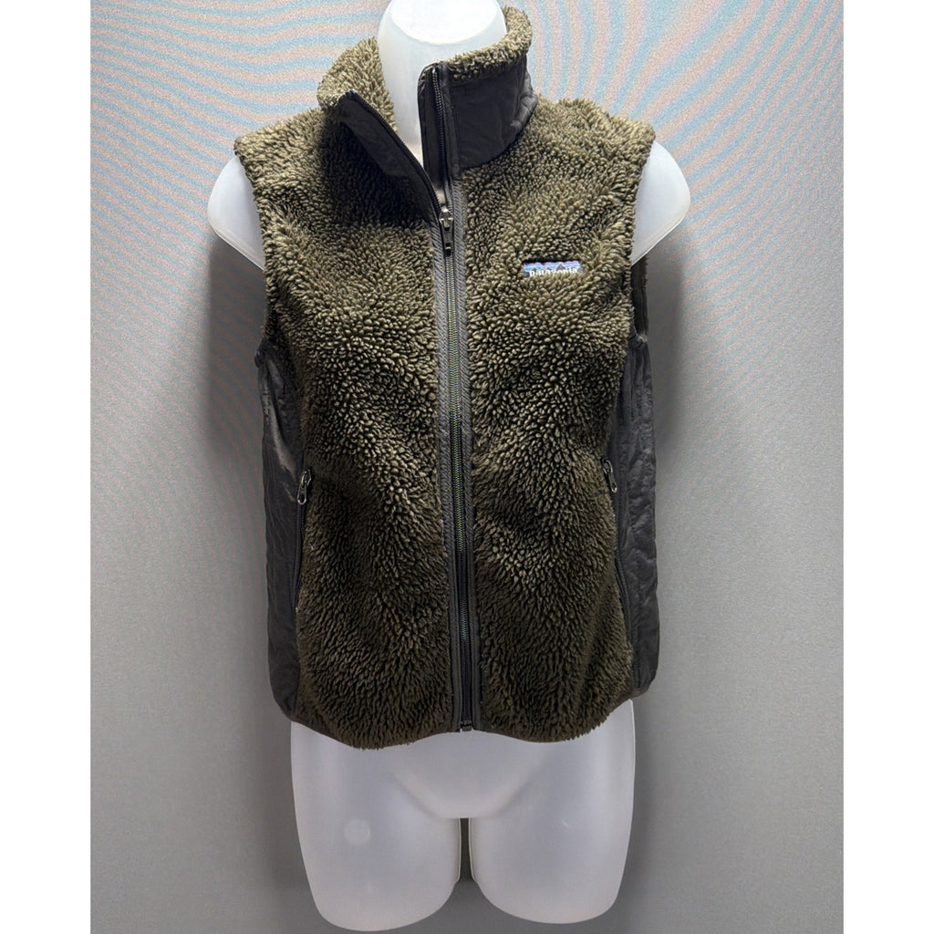 Patagonia Womens Deep Pile Retro Vest BROWN Sherpa Fleece Full Zip Jacket Size S