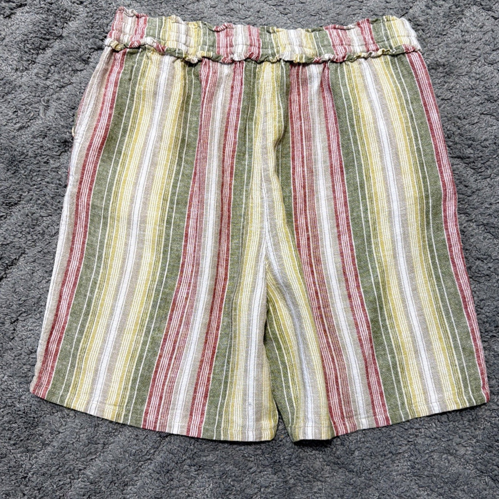Definitions By D Jeans Shorts Striped Multicolor Front Tie Linen Blend Pockets M