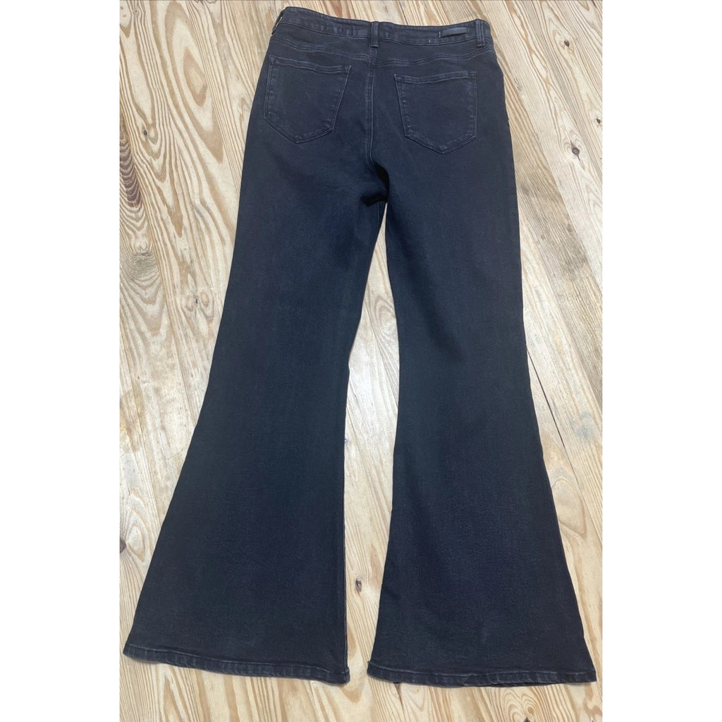 Risen Jeans Women Flared Black Denim Button Fly High Rise Los Angeles 13/31x32