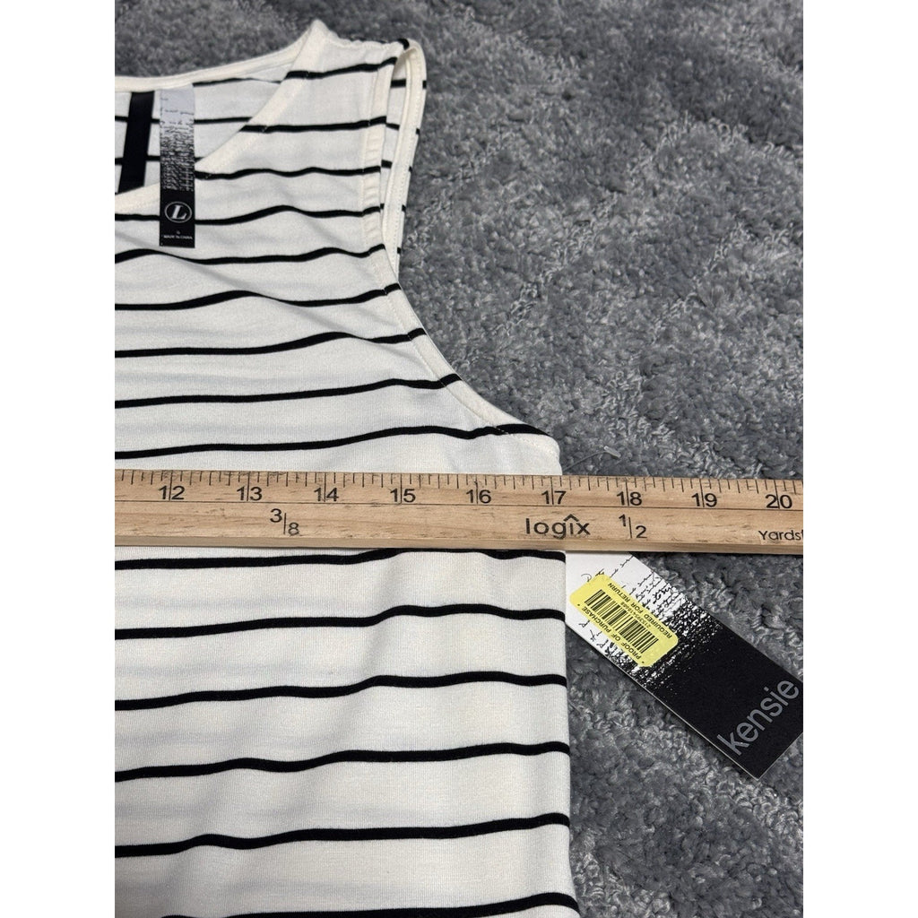 Kensie Women's Dress Striped White/Black Sleeveless Size Large New