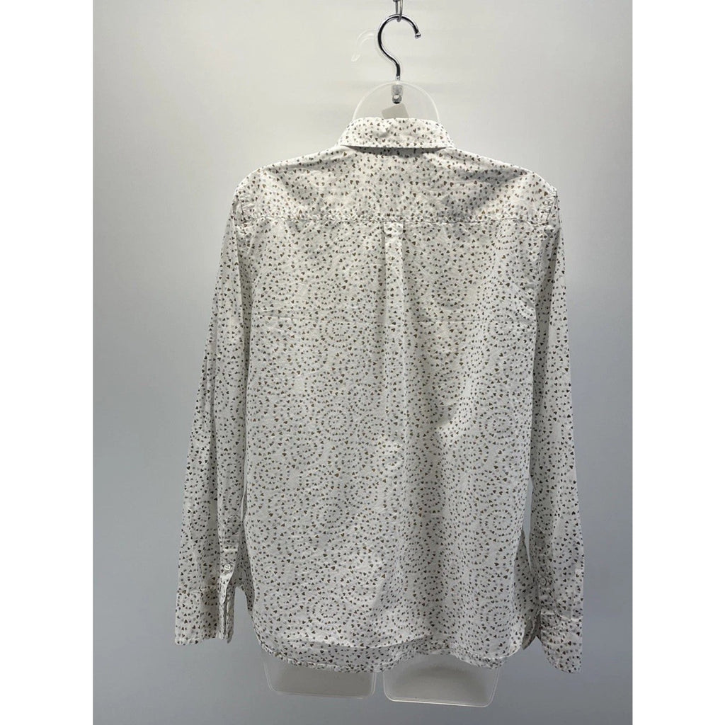 Talbots White W Hearts Lightweight Long Sleeve Button Up Blouse Size Medium