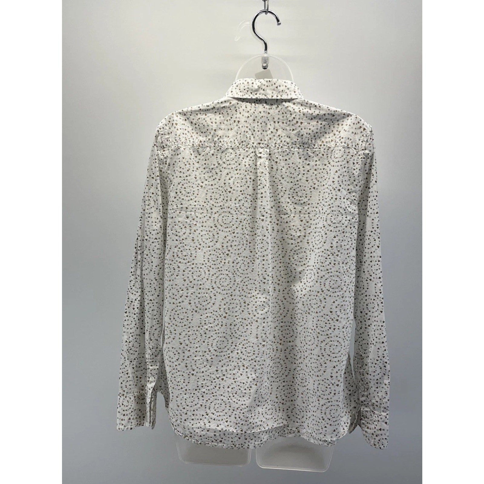 Talbots White W Hearts Lightweight Long Sleeve Button Up Blouse Size Medium