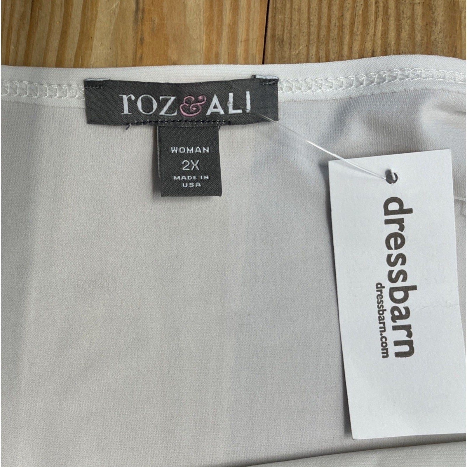 Roz & Ali Top Plus 2X Ivory Short Sleeve Pullover Blouse Stretch