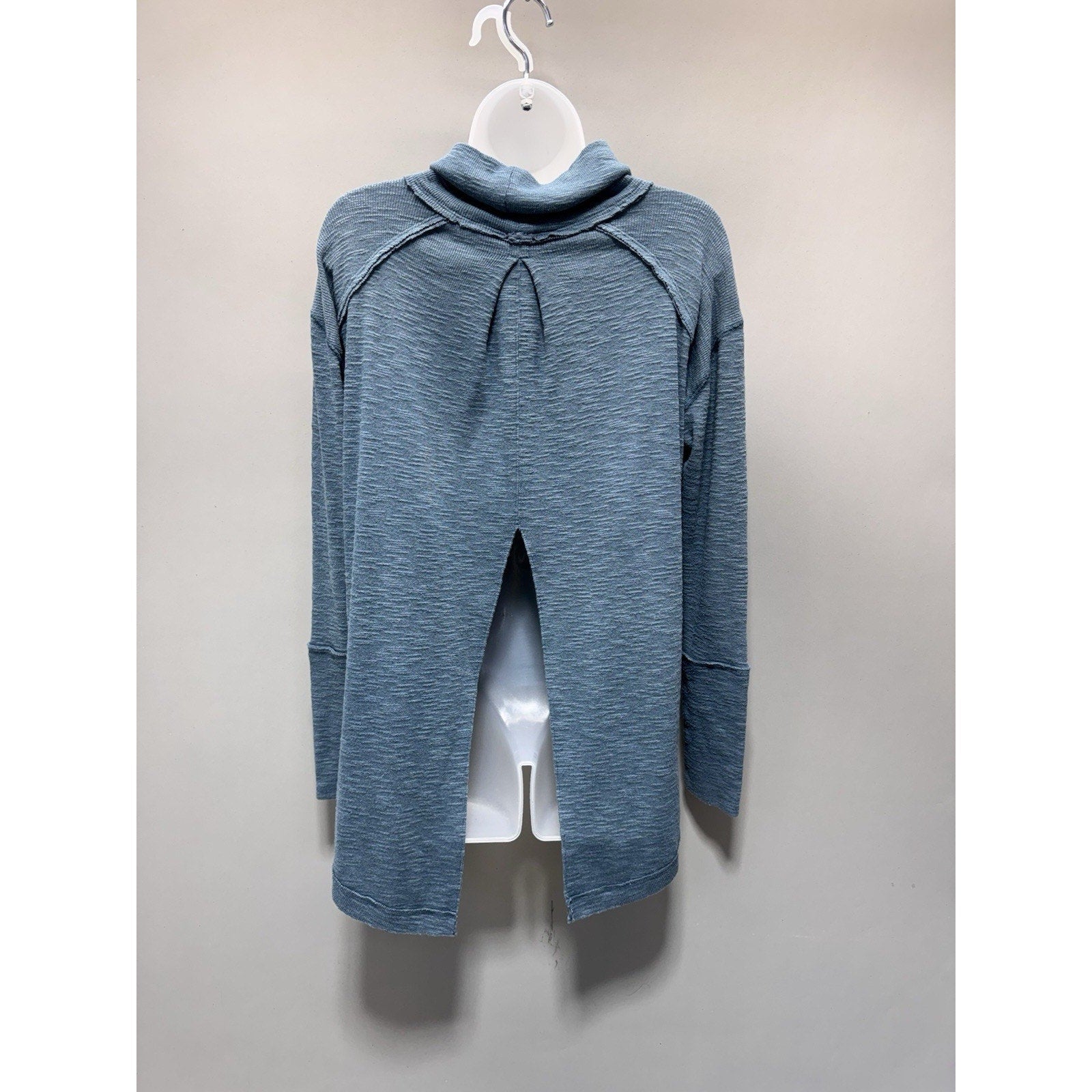 Free People We The Free Split Back Turtleneck Thermal Top Blue Boho Long Sleeve