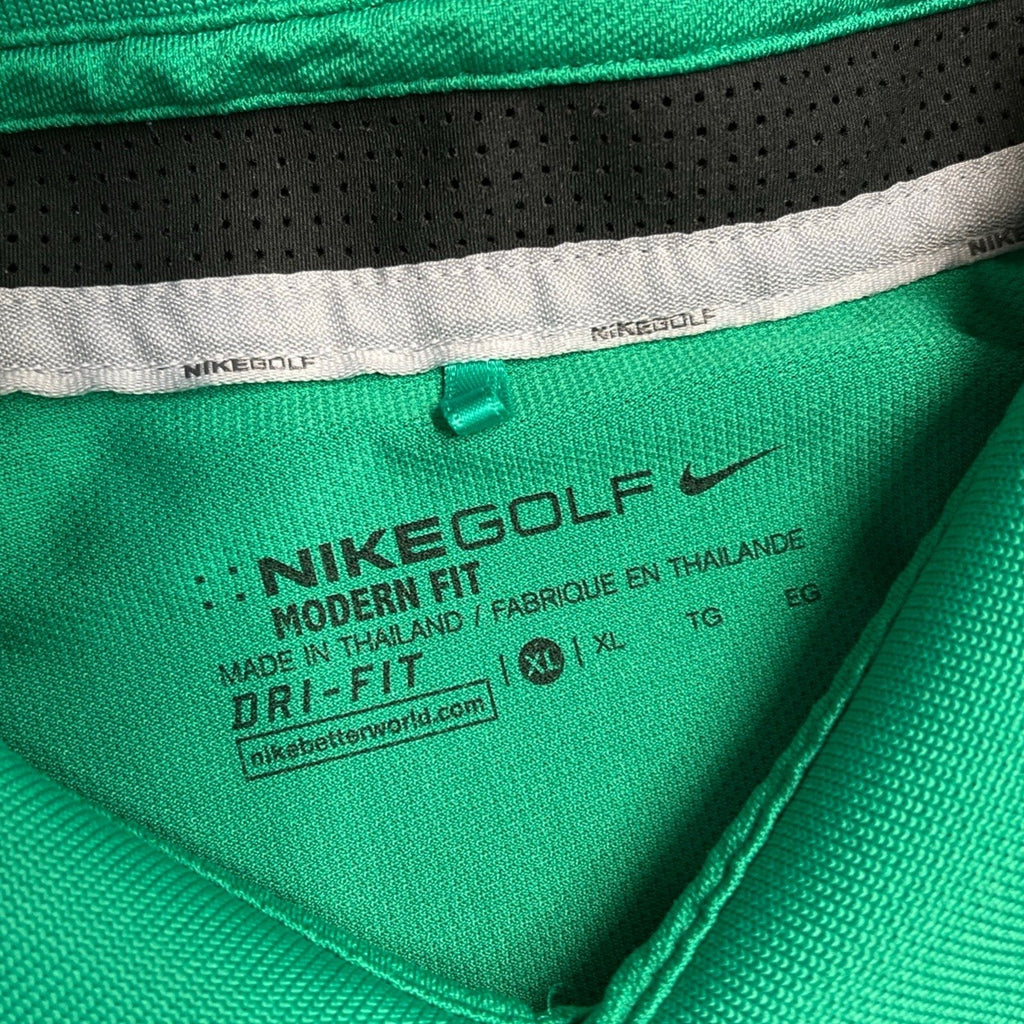 NIKE DRI FIT SS GOLF POLO Shirt Mens XL Green & Grey Trim Snap Button