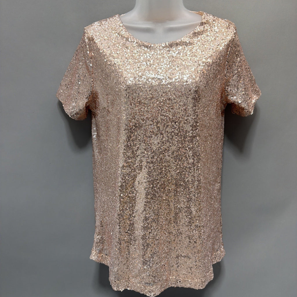 Vanilla Bay Gold Sequin Top Small Short Sleeve Tunic Style Lined NWT Festive