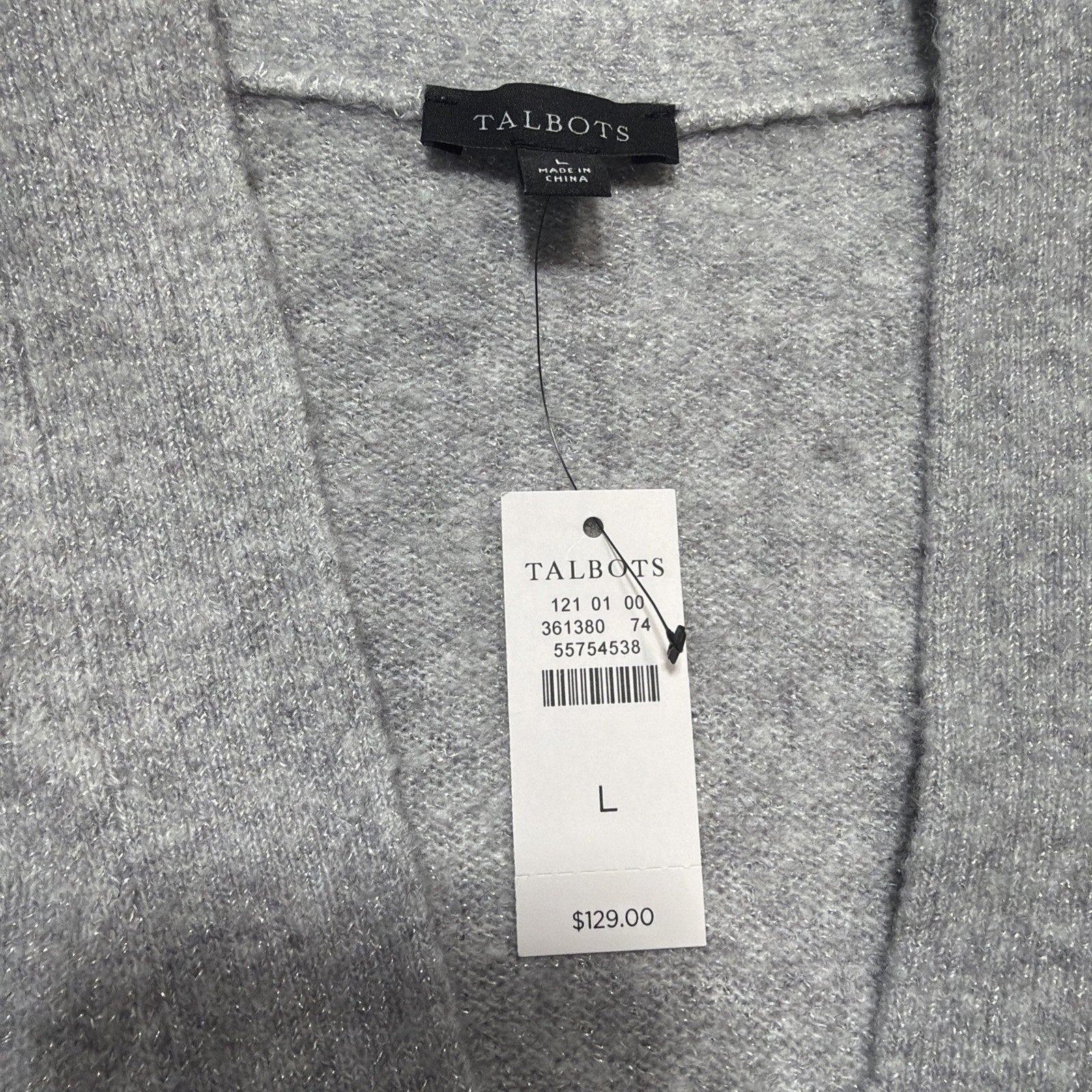 Talbots Jewel Button Cardigan L Pockets Metallic Silver Career Preppy Casual NWT