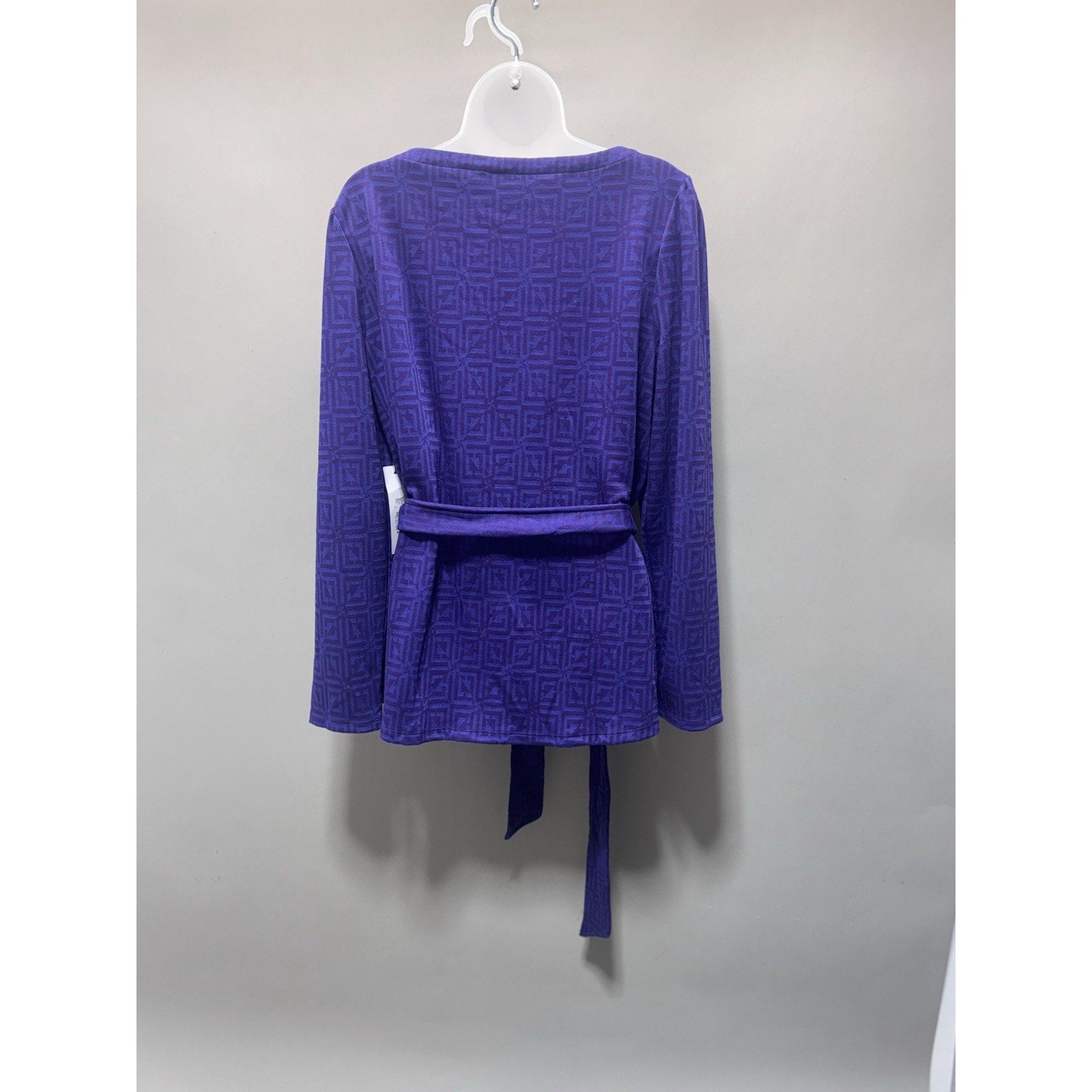 Liz Claiborne Purple Blue Long Sleeve Waist Tie Stretch Top New Women’s Size XL