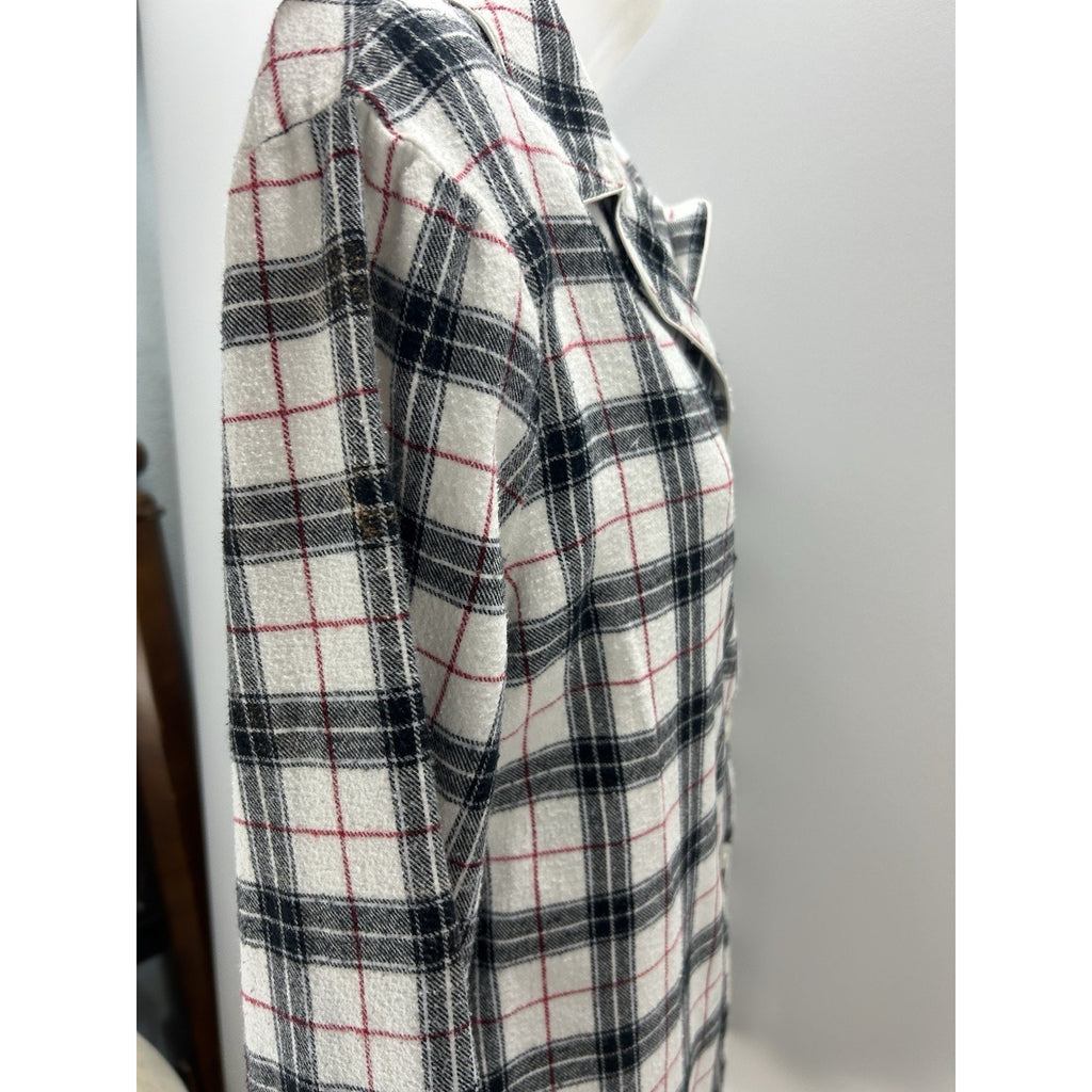 Croft & Barrow Women's Long Sleeve Plaid Shirt Gray White Size Medium M Top
