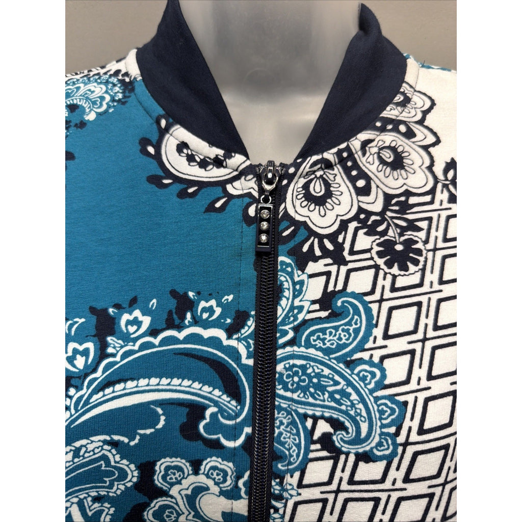 Susan Graver Weekend Jacket Women’s Multicolor Paisley Print Knit Full Zip