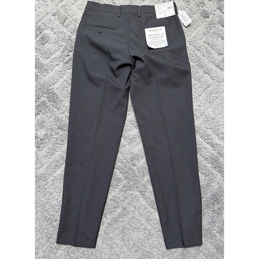 New Haggar H26 Dress Pant Mens 32W 32L Black Stretch Slim Fit Wrinkle Free