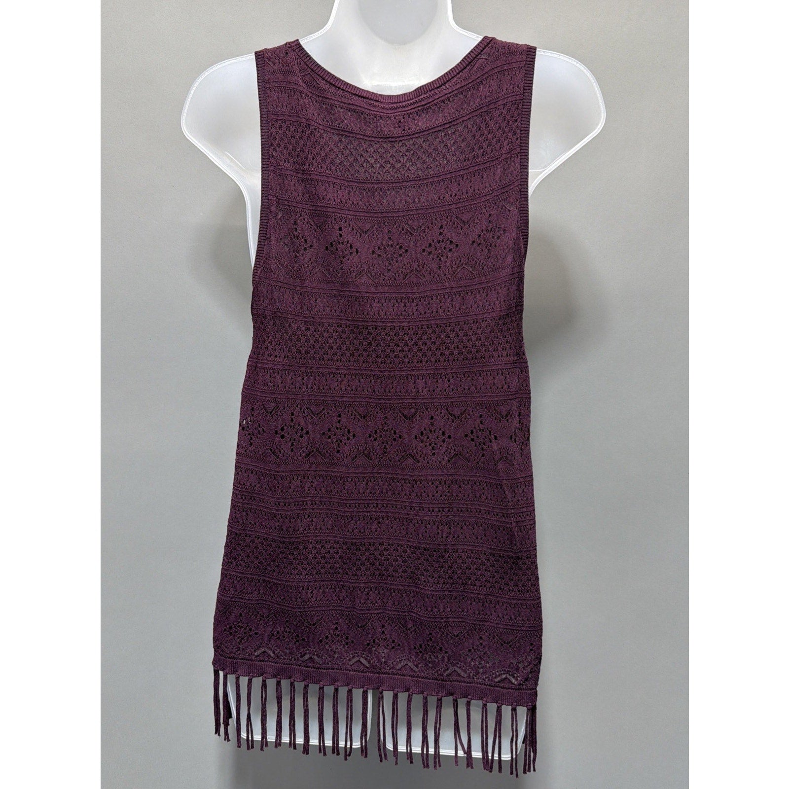 White House Black Market Tassle Hem Sleeveless Sweater Small Cabernet