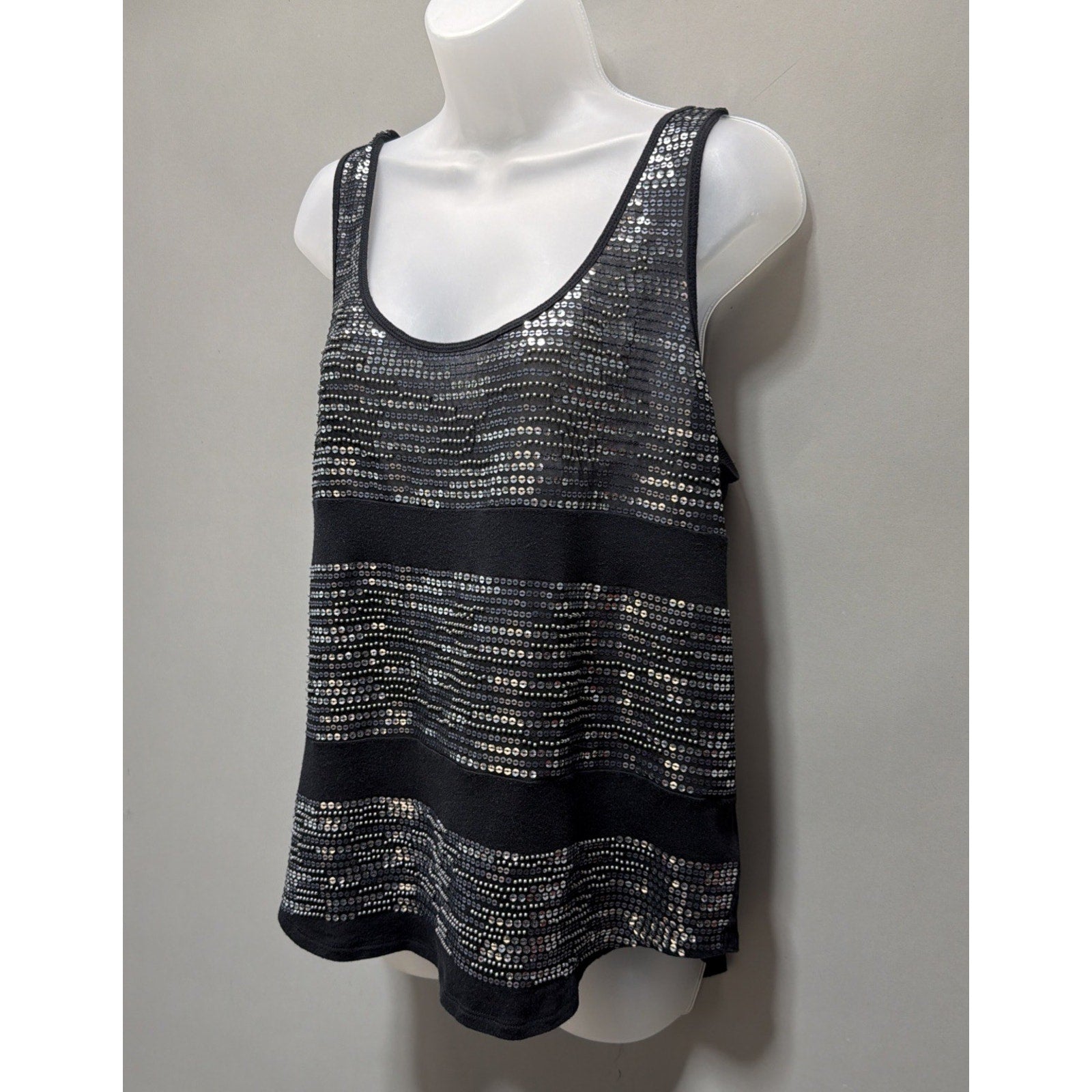 Express Womens Black Sequin Sexy Basic Tank Top Size Large