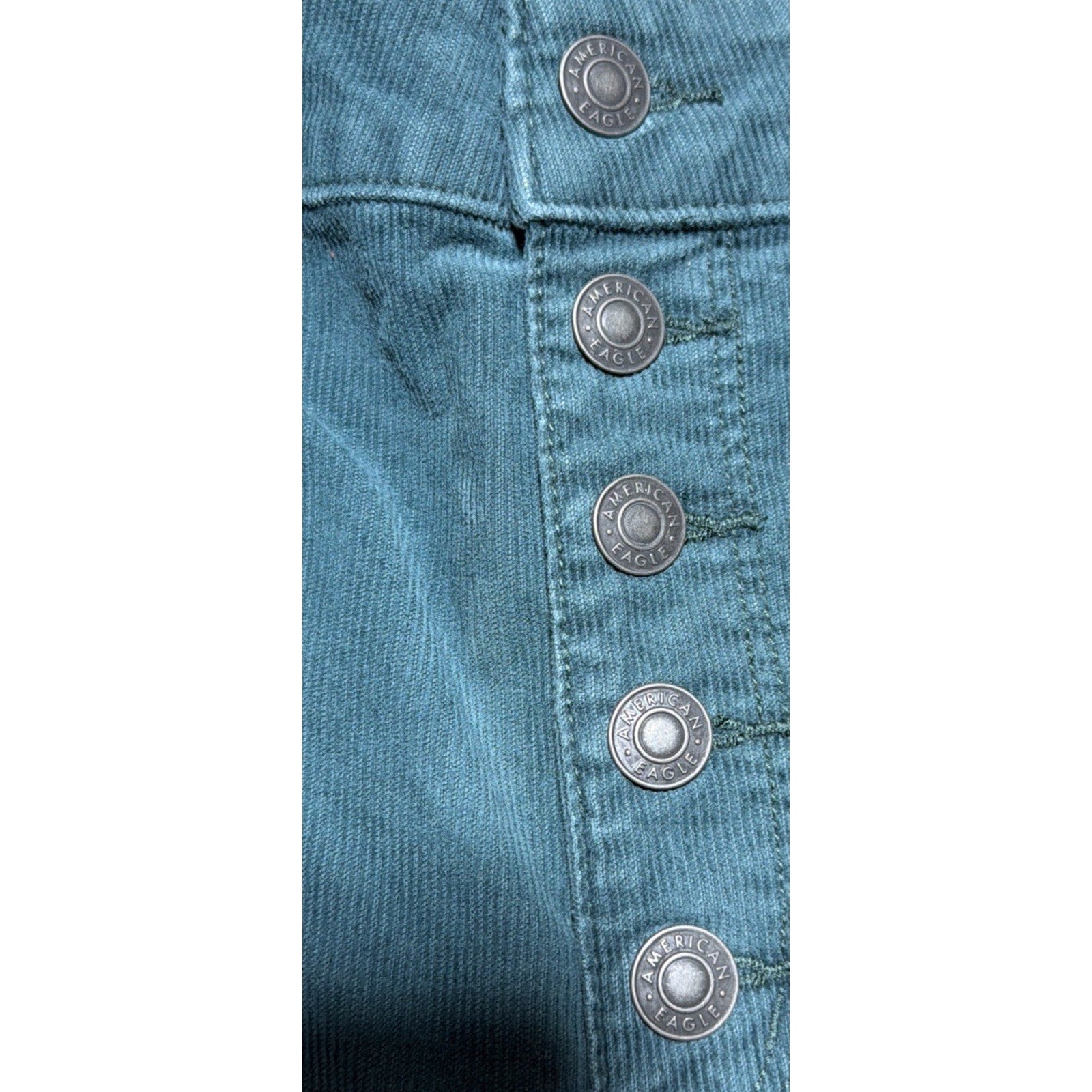 American Eagle Super Hi-Rise Flare Corduroy Pants Green Button Fly Women’s Sz 16