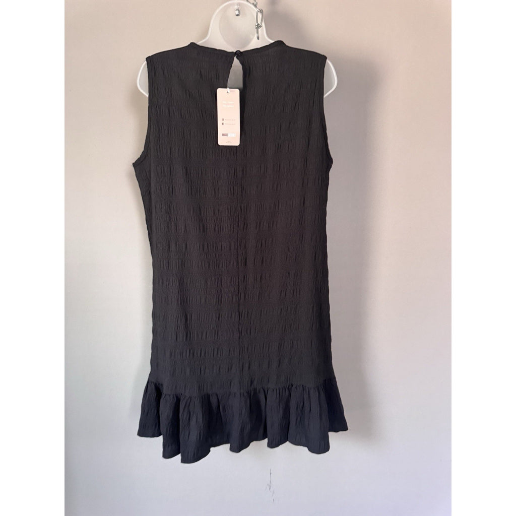 Emery Rose Black Sleeveless Textured Ruffle Hem Dress Size L Shift Boho