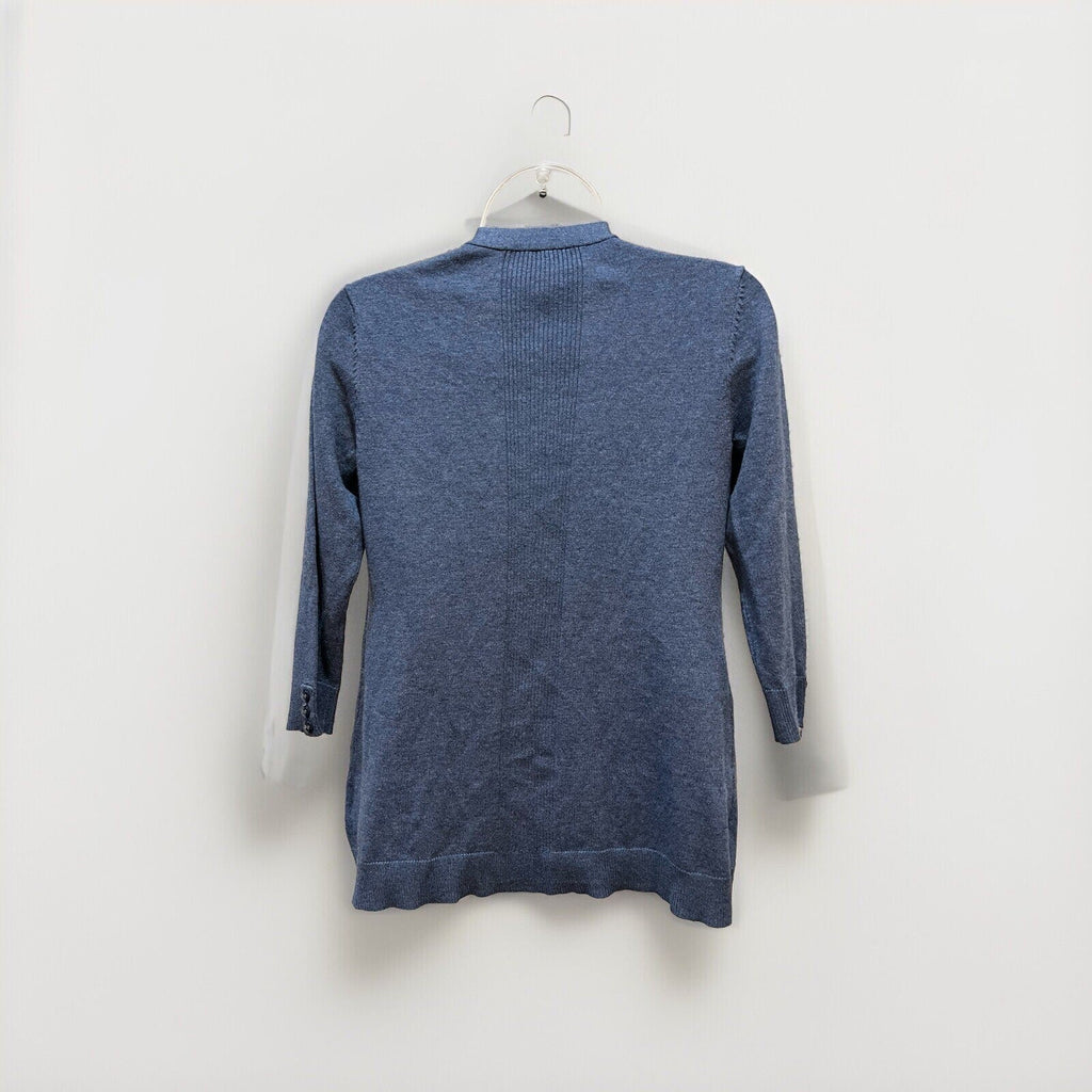 KAREN SCOTT 3/4 Sleeve Ribbed Knit Blue Cardigan Navy PP (Small)