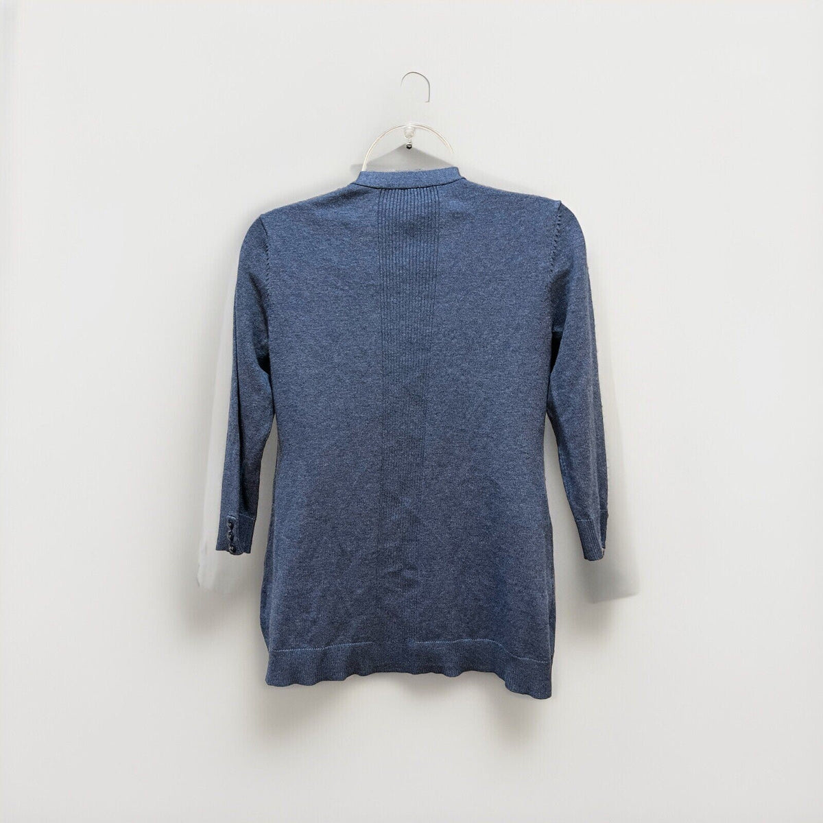 KAREN SCOTT 3/4 Sleeve Ribbed Knit Blue Cardigan Navy PP (Small)
