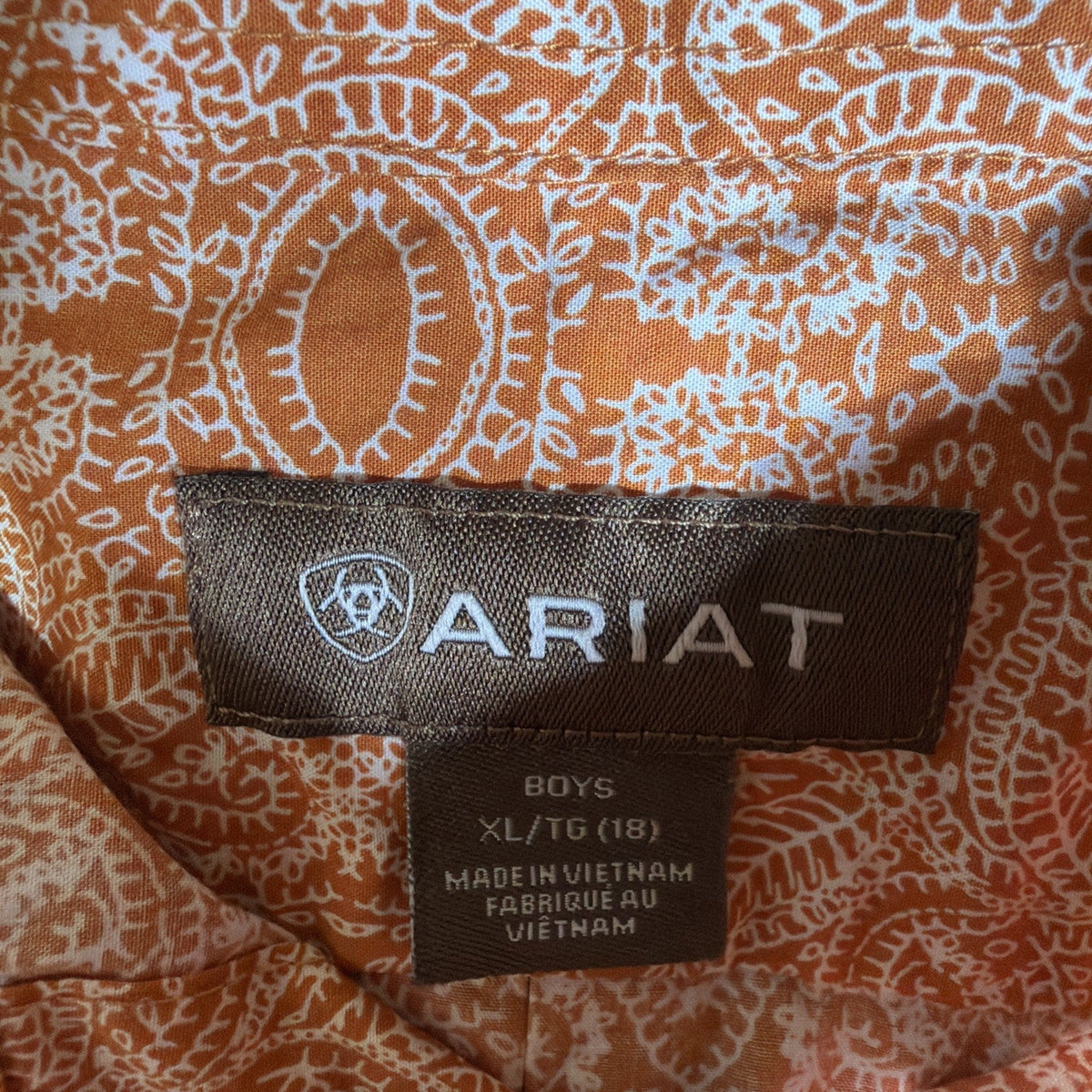 Ariat Boys Long Sleeve Western Button Shirt Paisley Braylon Amber Dust XL (18)