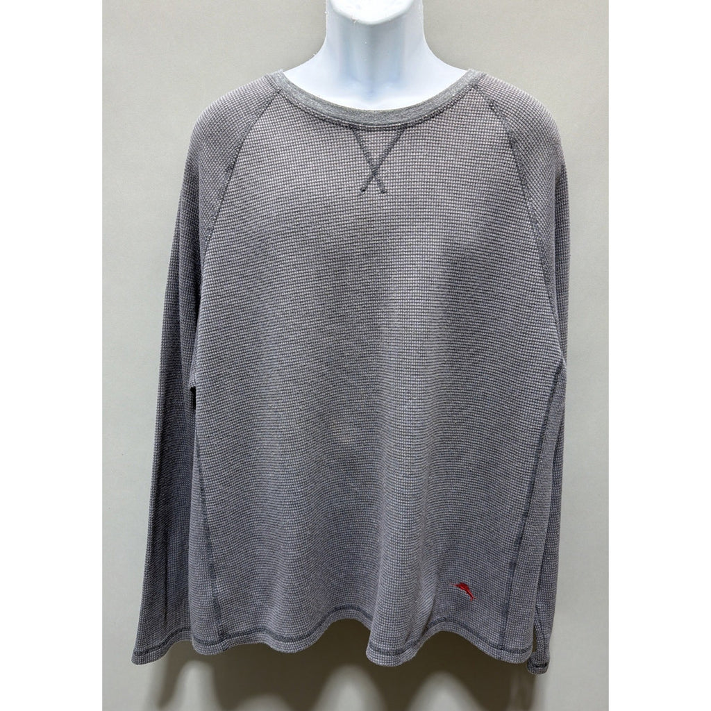 Tommy Bahama Shirt Men's XXL Gray Waffle Knit Thermal Cotton Stretch Casual