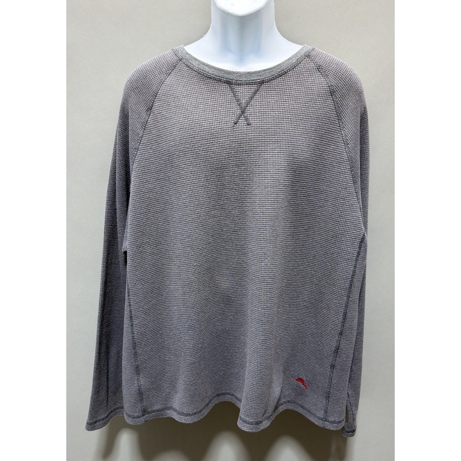 Tommy Bahama Shirt Men's XXL Gray Waffle Knit Thermal Cotton Stretch Casual