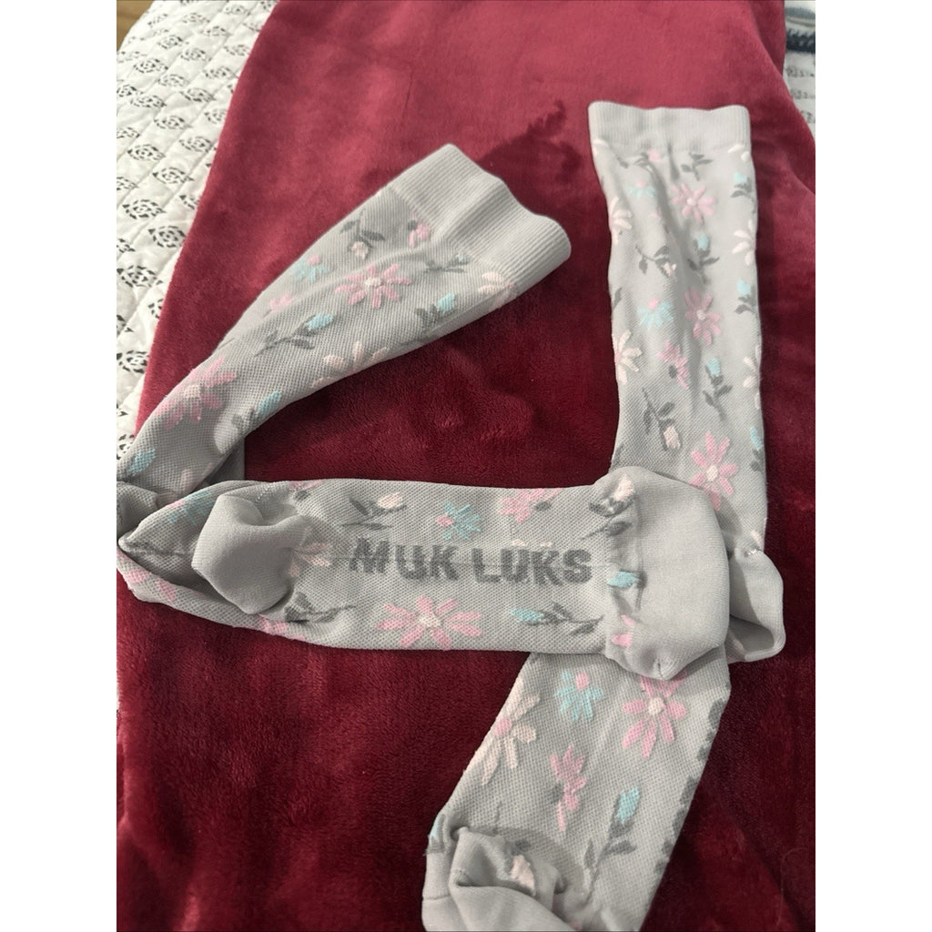 MUK LUKS Women’s Gray Floral Knee High Compression Socks Pink Blue Flowers