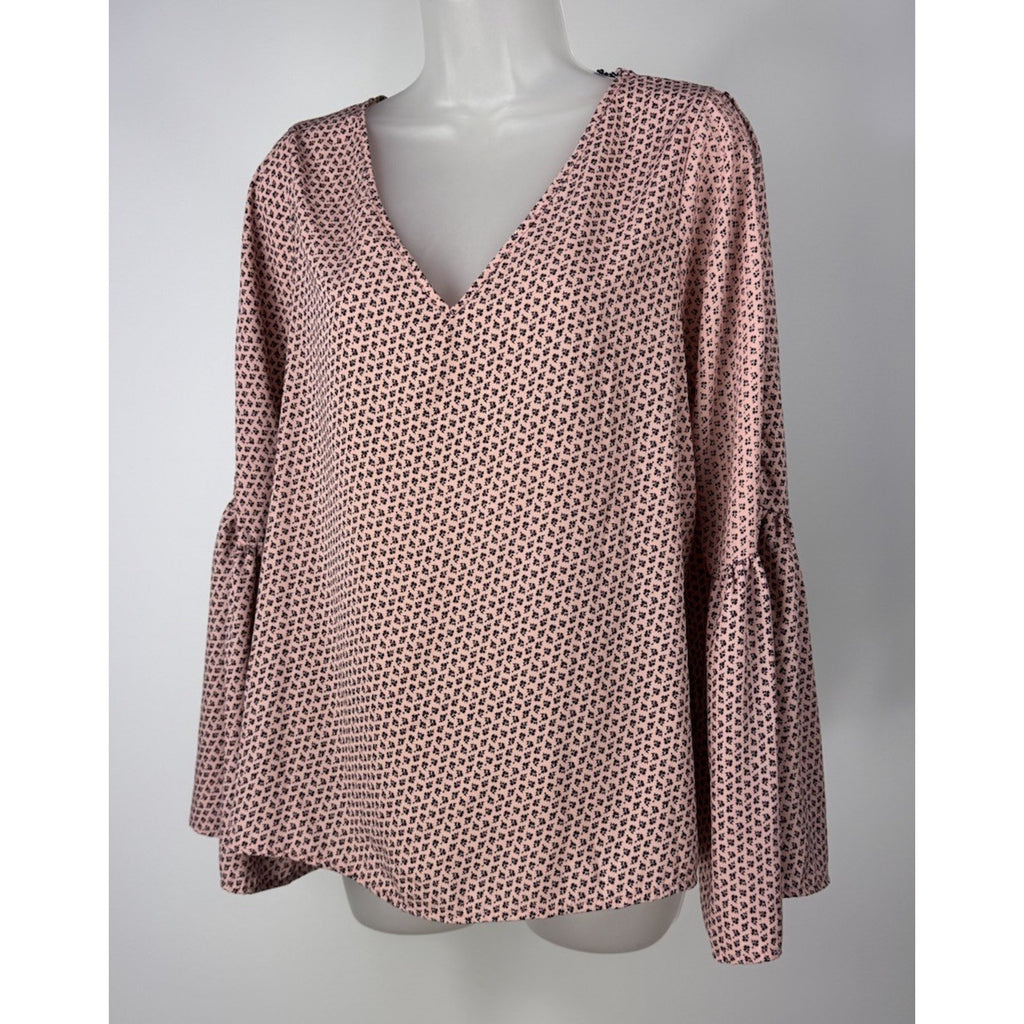 Sage Women's Blush Pink & Black Bell Sleeve Blouse Top Size Large