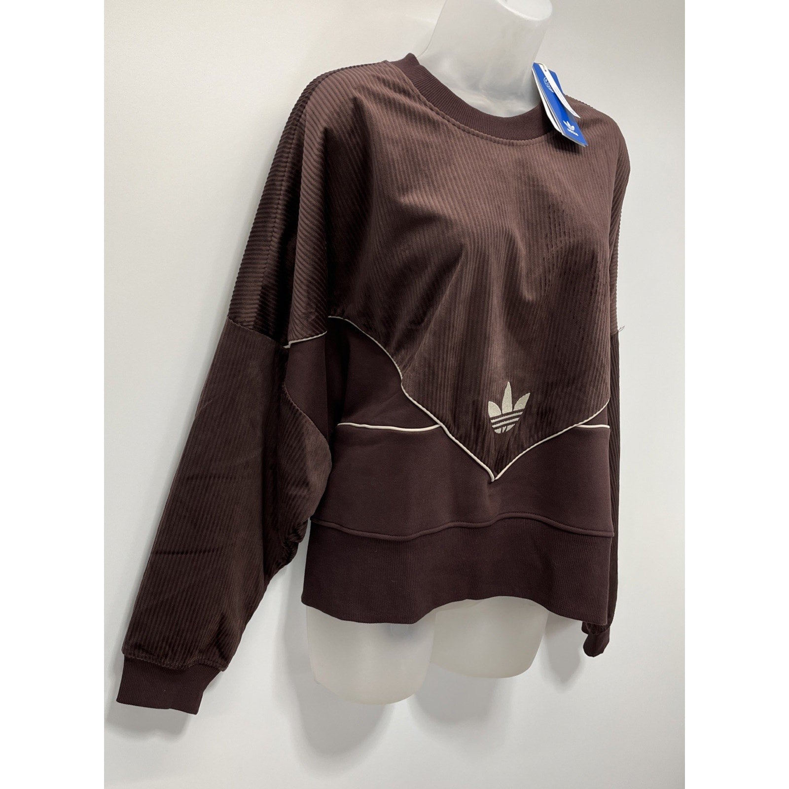NWT Women’s Adidas BF Corduroy Mixed Material Crop Oversized Sweatshirt Size XL