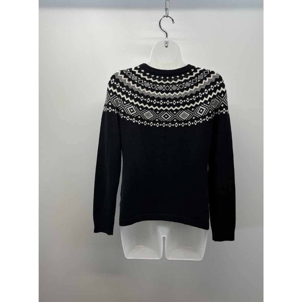 Talbots Nordic Print Sweater Size XS Black White Dolman Sleeves