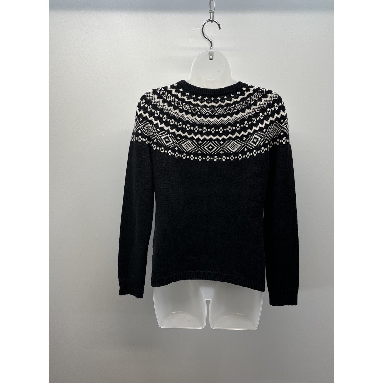 Talbots Nordic Print Sweater Size XS Black White Dolman Sleeves