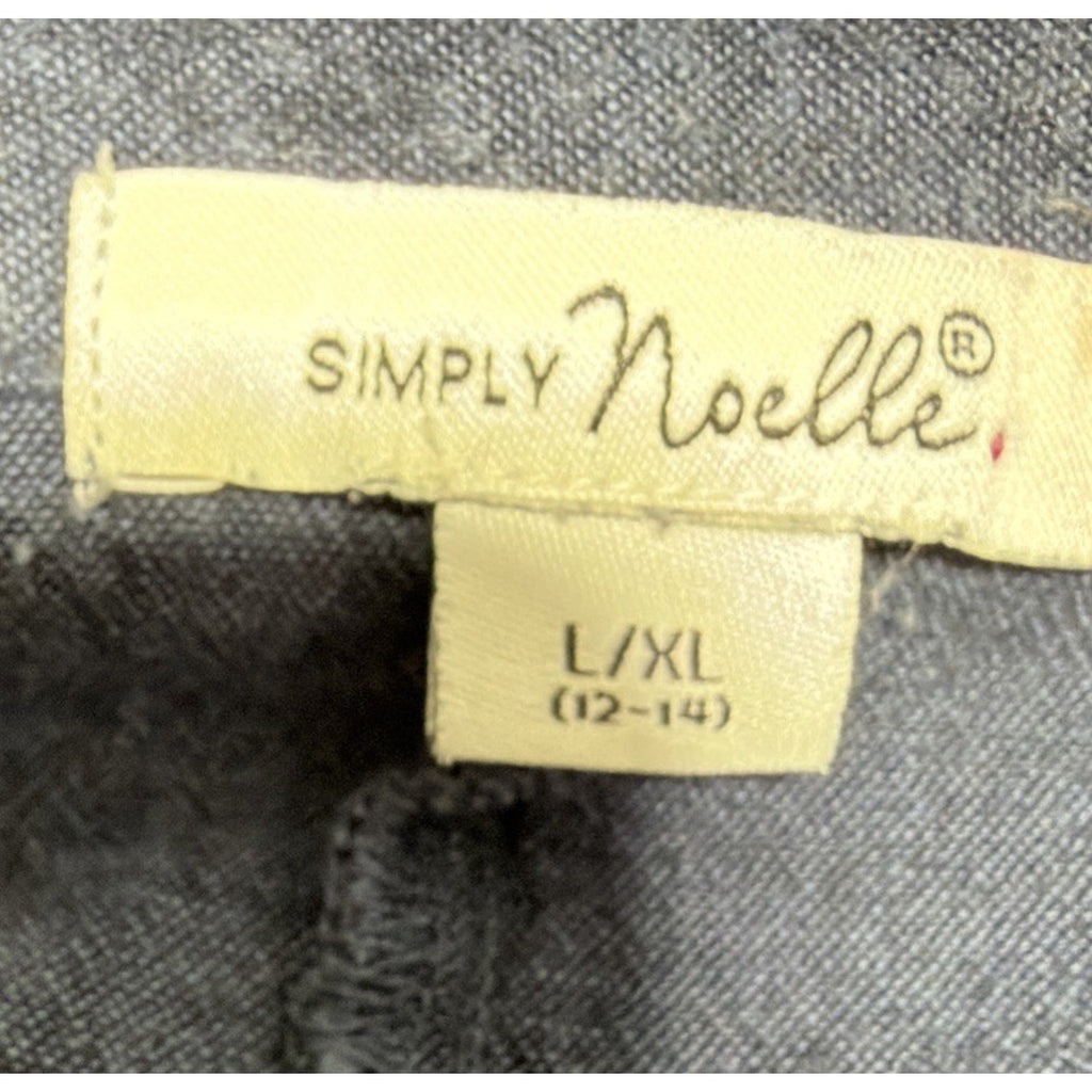 Simply Noelle Button Front 100% Cotton Blouse Tunic Women L/XL Roll Tab Blue