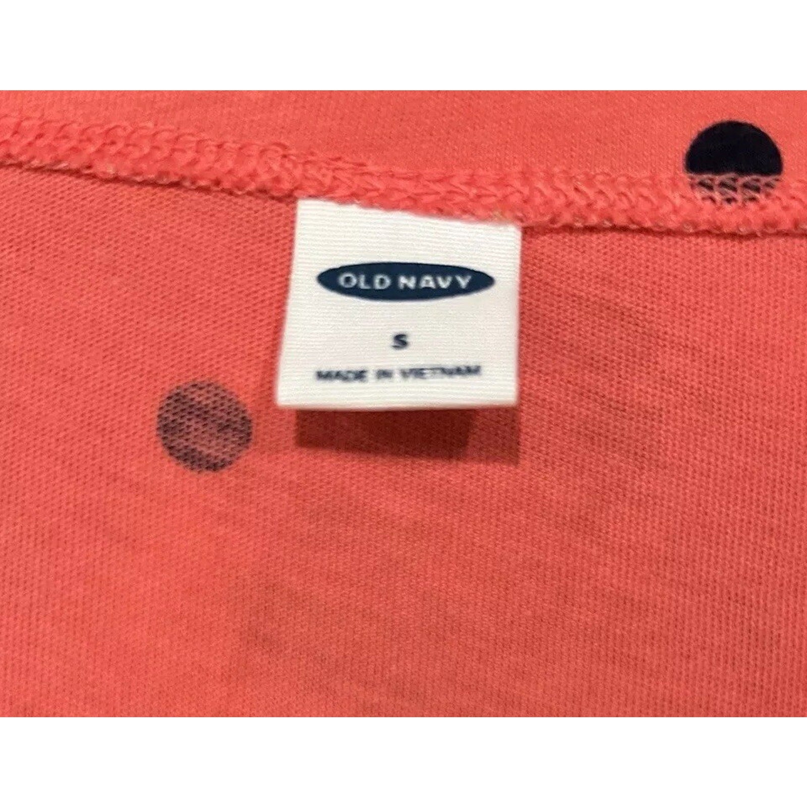 Old Navy Size S Coral Navy Polka Dot Tie Sleeve Top Blouse Women