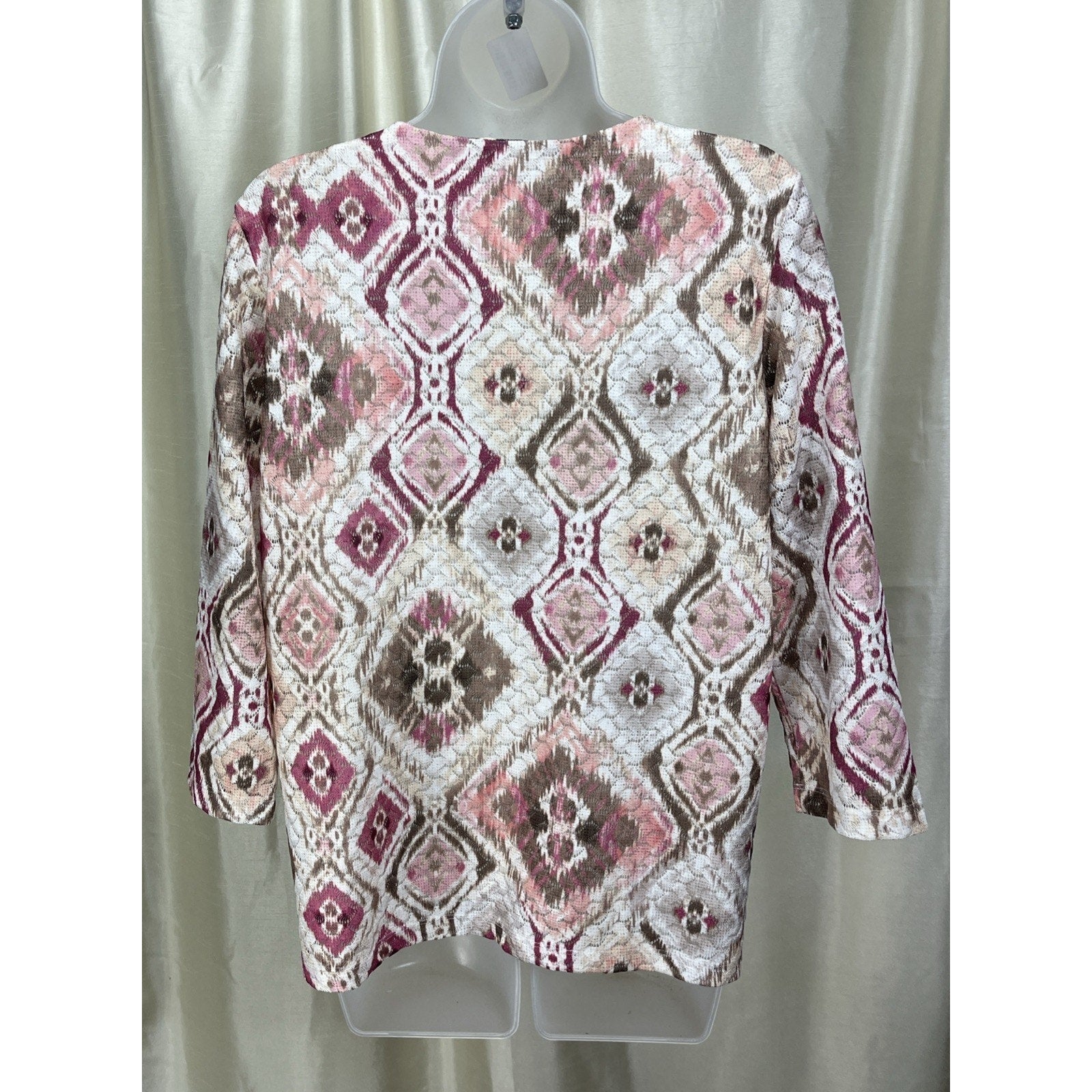 Alfred Dunner Quilted Shirt Women's Small Lined Pink Abstract Jewels 3/4 Sleeve