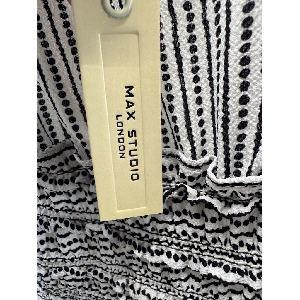 Max Studio NWT Smocked Waist Surplice Neck Wide Leg Crepe Jumpsuit Black Multi