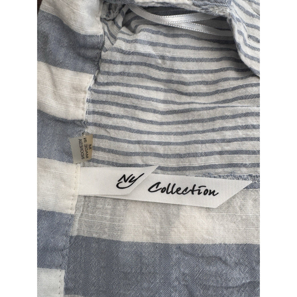 Beach Lunch Lounge Top Womens Medium Blue & White Striped Beachy Tie Front NY Co