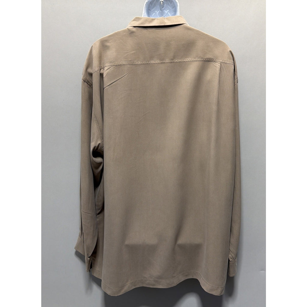Tulliano 100% Silk Taupe Button Front Shirt Menswear 3XL Luxury Pocket NWT