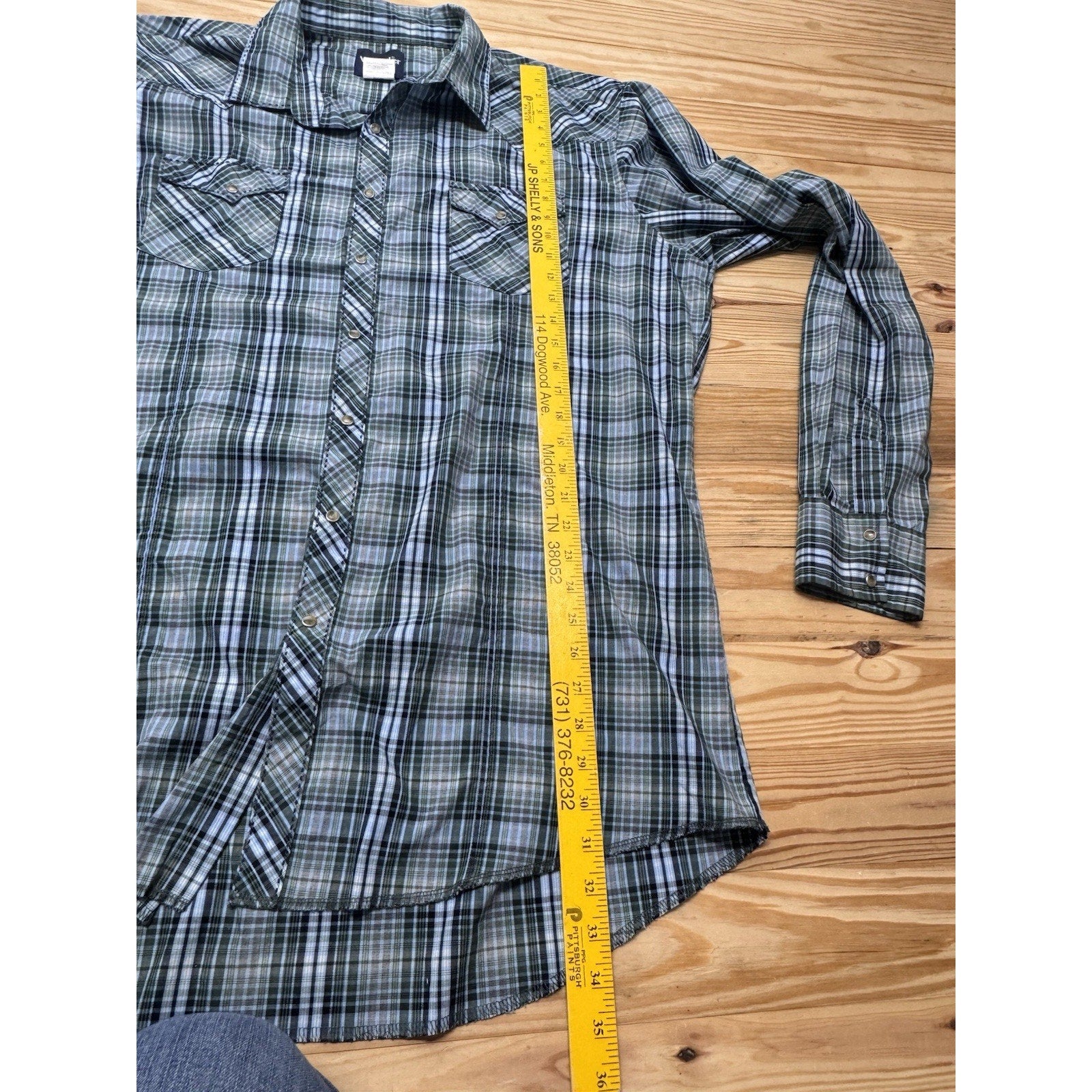 Wrangler Western Shirt Men's Size 2XT Pearl Snap Long Sleeve Blue Green Plaid