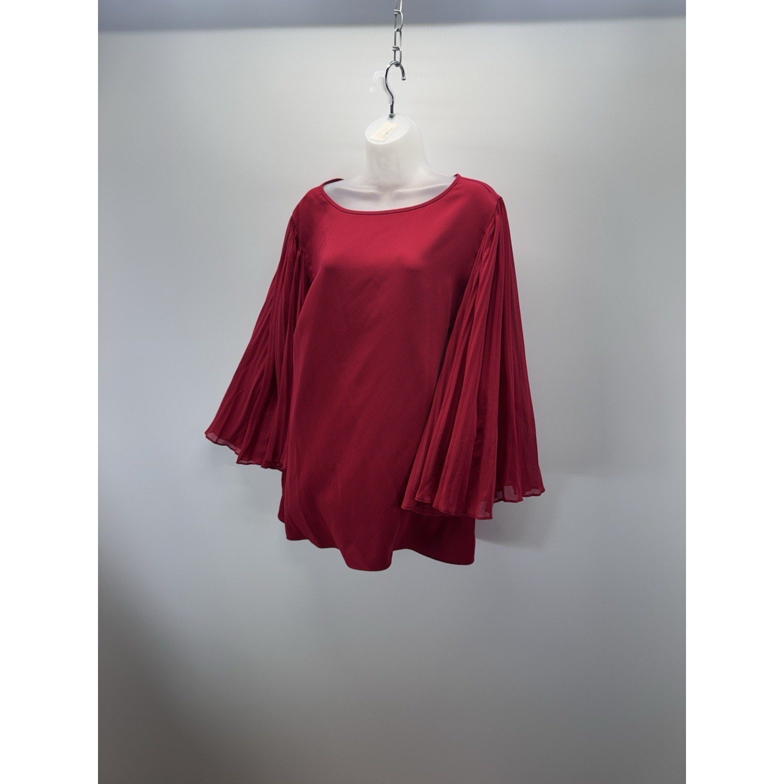 Chico's Red Accordion Pleated Bell Sleeve Blouse Women’s Size 3/ XL