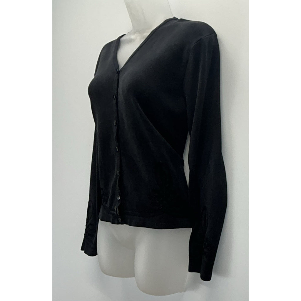 Women's TALBOTS Black 78% Silk Embroidered Long Sleeve Blouse Size Large.