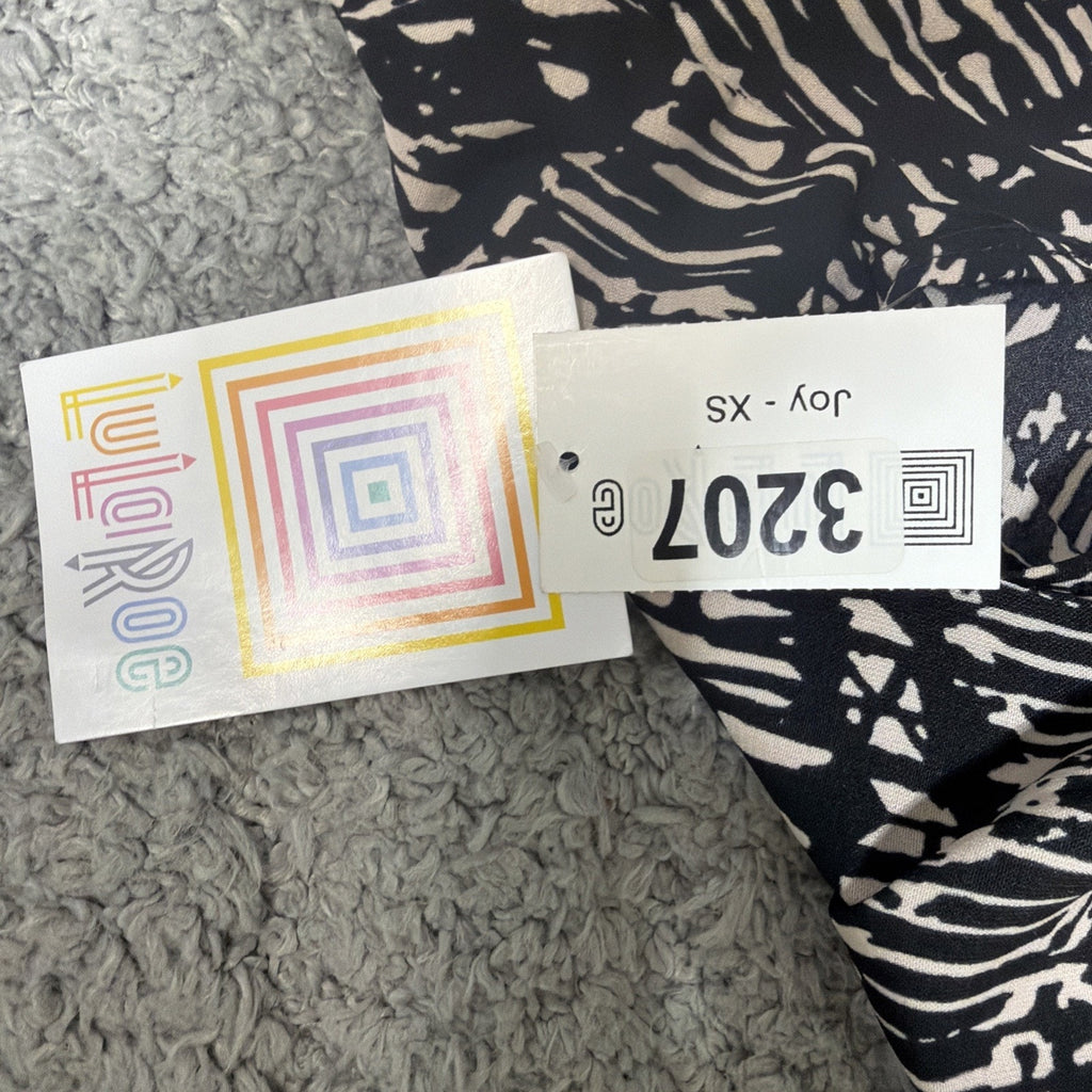 LULAROE Duster Vest JOY XSmall Black White Aztec Pattern Lightweight Slit NWT