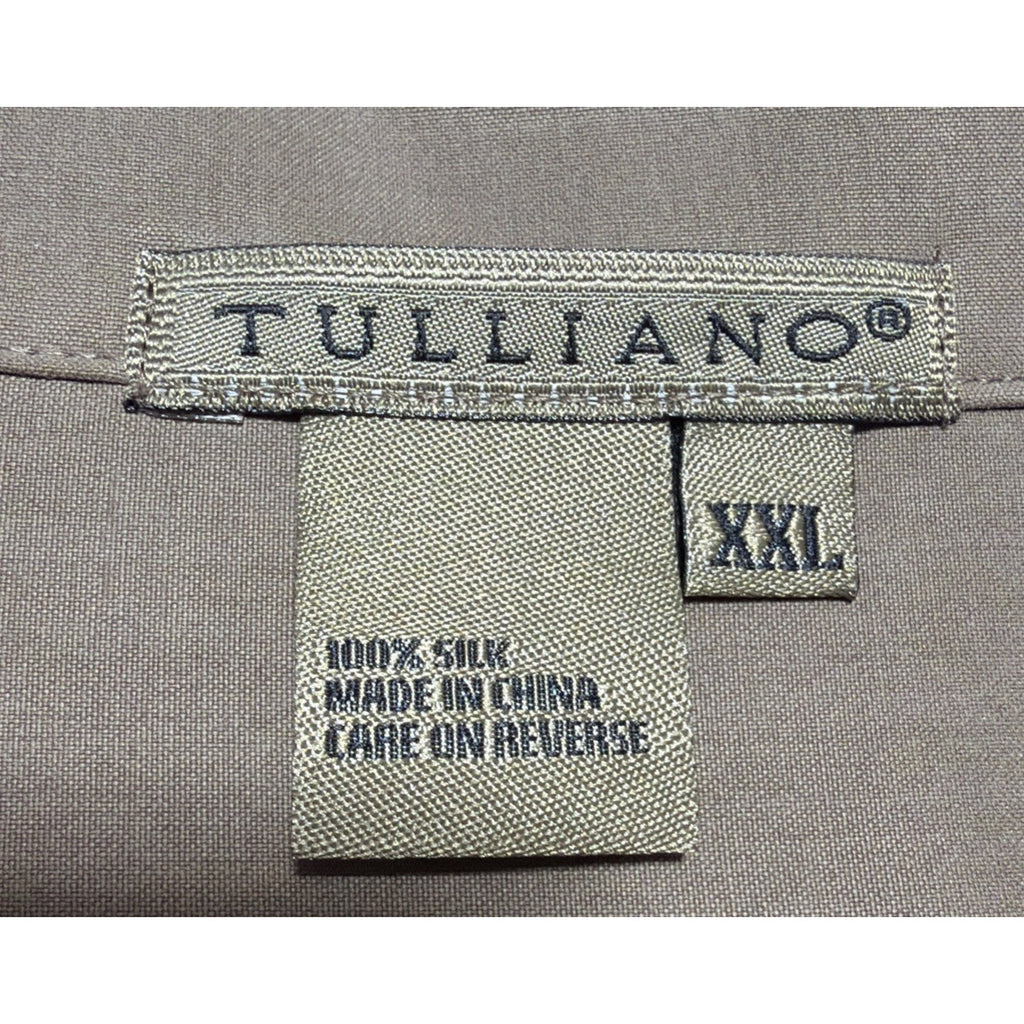 Tulliano 100% Silk Taupe Button Front Shirt Menswear 2XL Luxury Pocket NWT