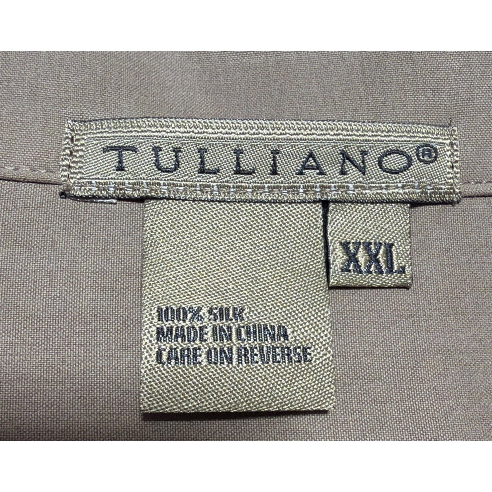 Tulliano 100% Silk Taupe Button Front Shirt Menswear 2XL Luxury Pocket NWT
