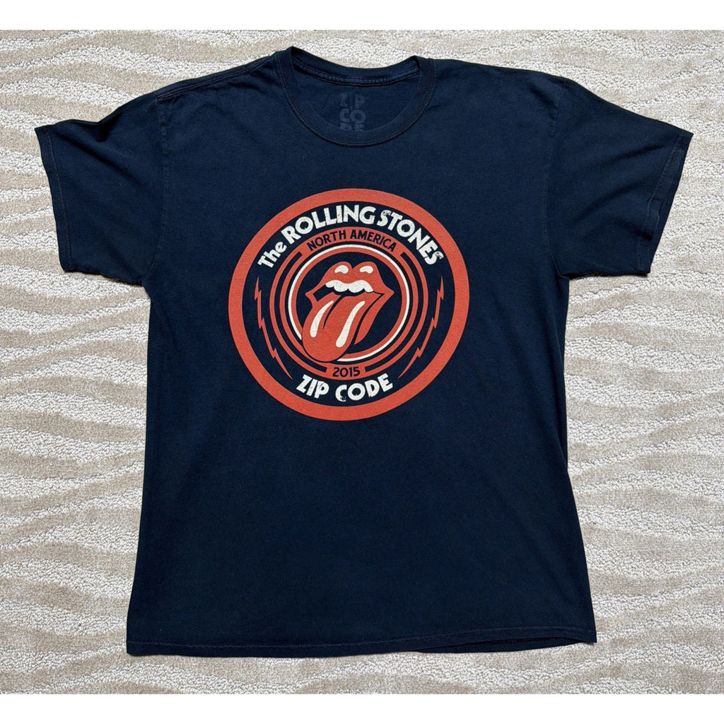 The Rolling Stones Shirt Mens Large Blue Zip Code 2015 Tour Graphic Band Tee L