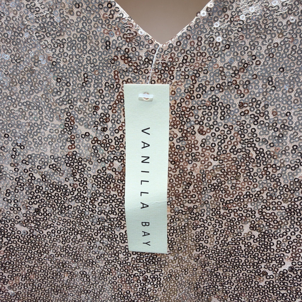 Vanilla Bay Gold Sequin Top Small Short Sleeve Tunic Style Lined NWT Festive