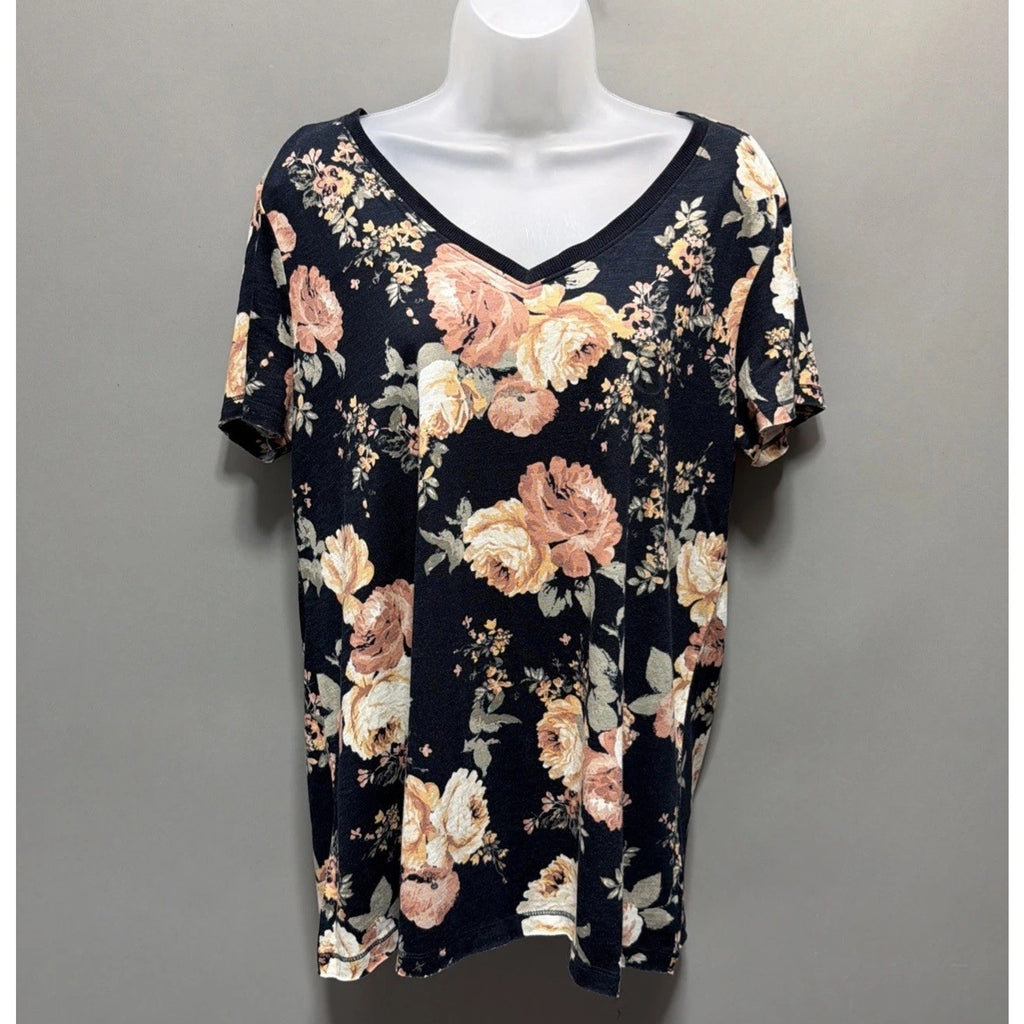 Maurices 24/7 Floral Short Sleeve Blouse Size Large Blue NWT