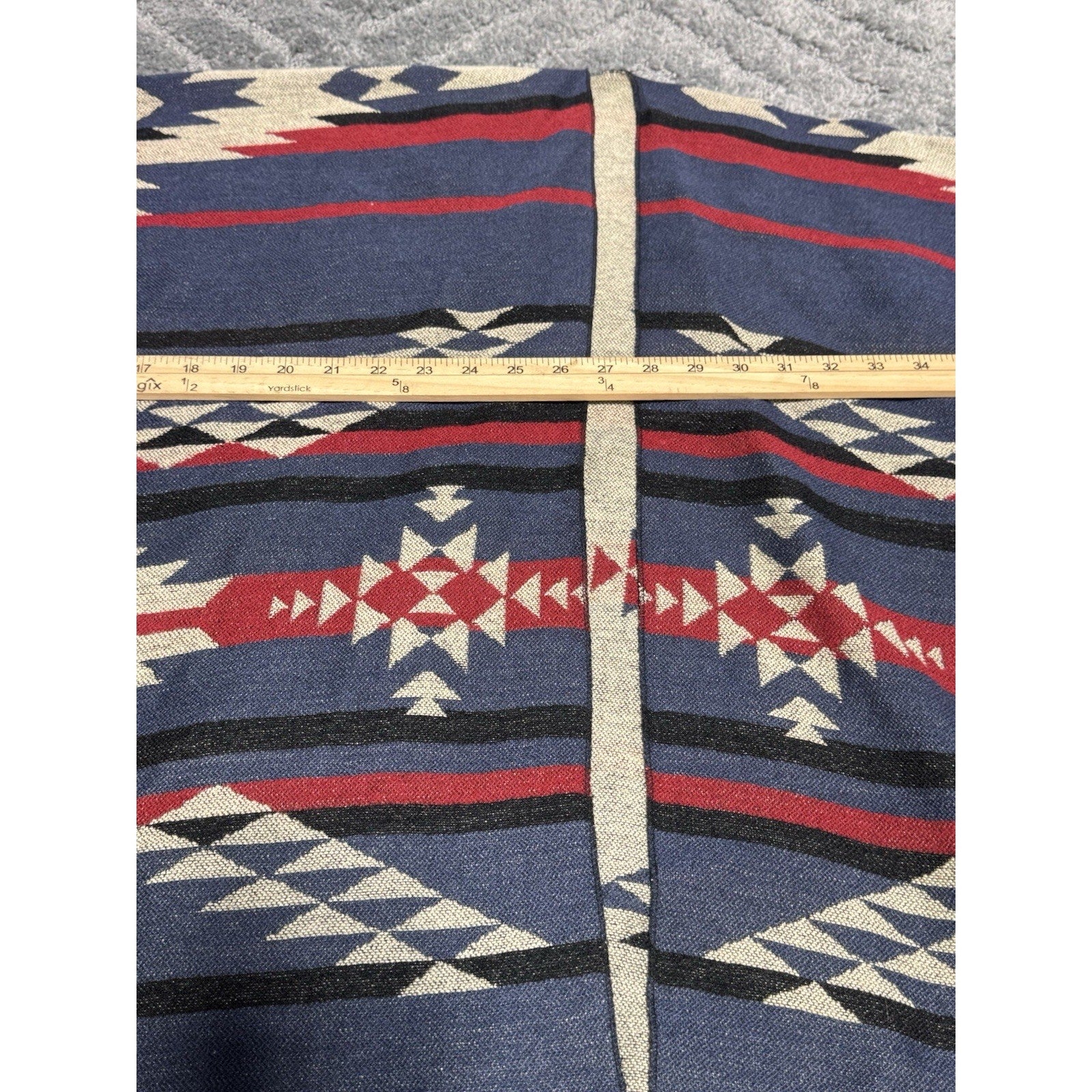 Aztec Southwestern Shawl Scarf Fringe Blue Red Geometric Poncho Cape Open Front