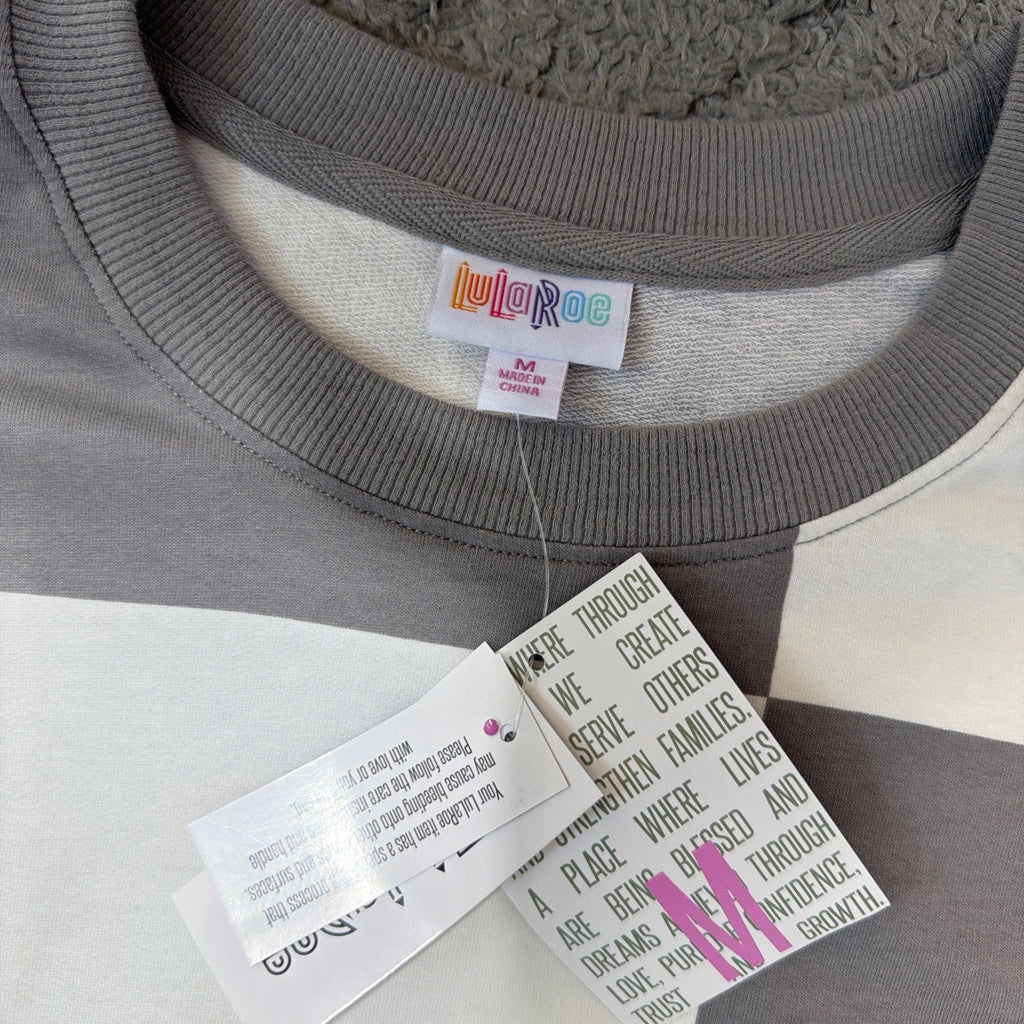 HANNAH LuLaRoe GRAY & WHITE CHECKERBOARD Size M Crewneck Sweatshirt
