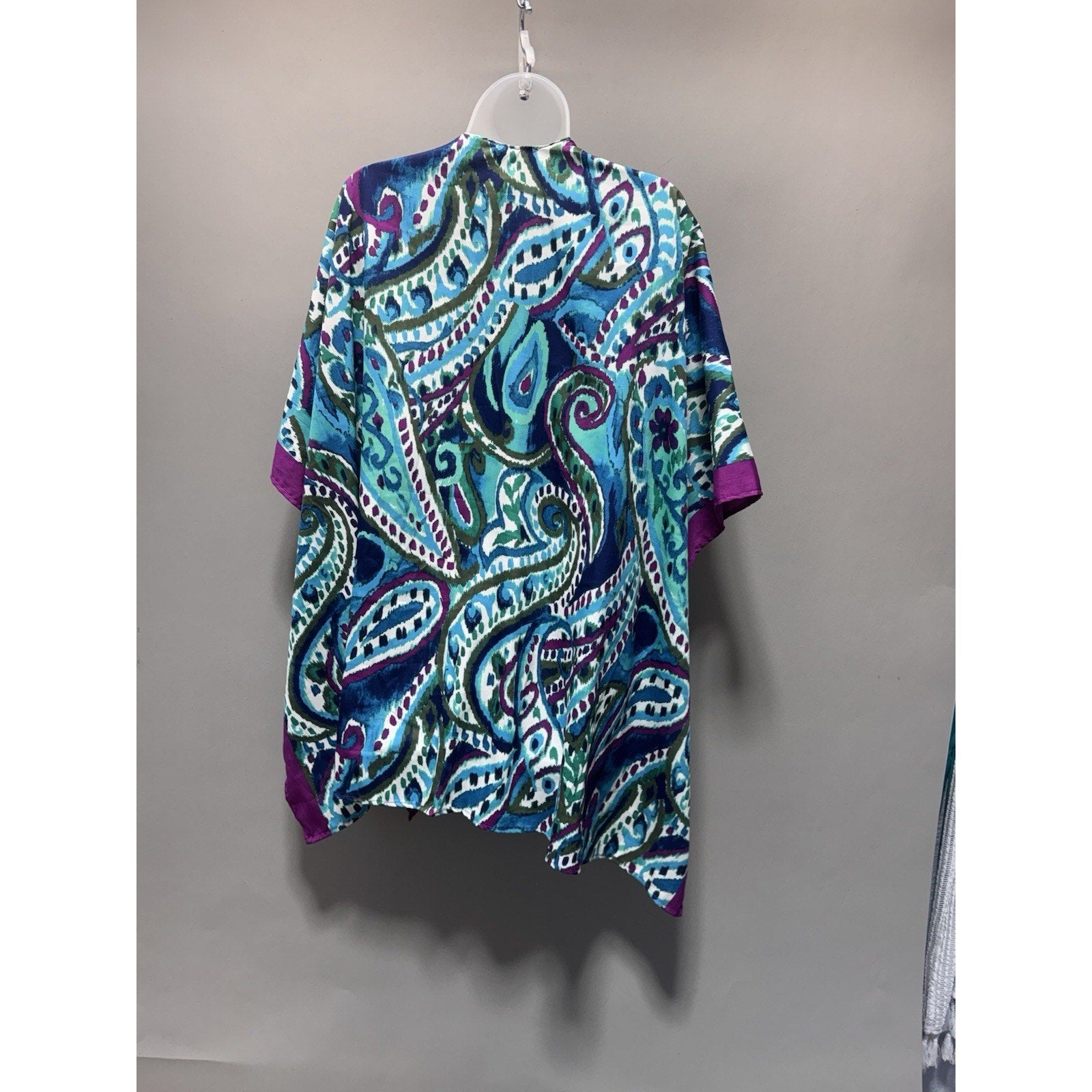 Catherines One Size Kimono Cover Up Blue Purple Paisley Sheer Open Front NWT