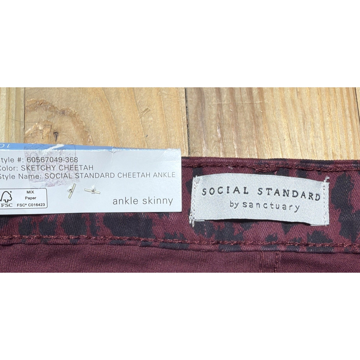 Social Standard By Sanctuary Women's 10 Ankle Skinny Burgundy Leopard Print Jean