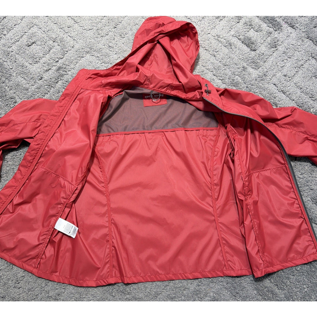 Eddie Bauer Weatheredge Womens XL Red Shell Full Zip Hooded Rain Jacket NWOT