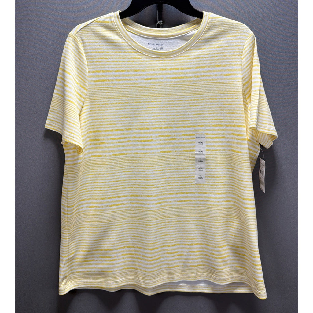 Studio Works women Yellow White Stripe Studio Tee Shirt Top size Plus Sz 1X NWT